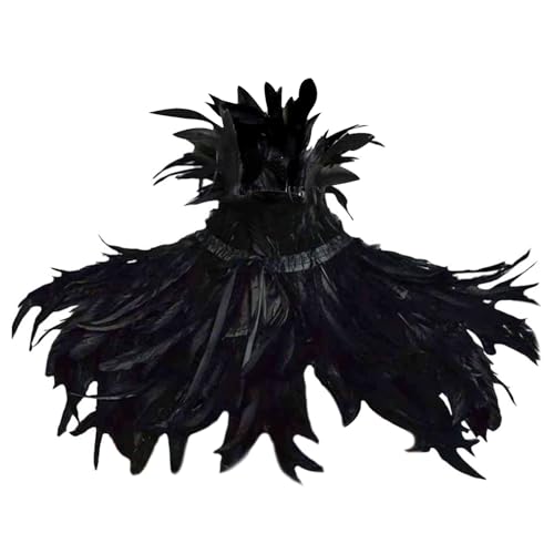 Federn Shrug Schal Gothic Cape mit schwarzen Federn Halloween-Federschal Federkleid Feder Shrug Schal Schulter Gothic Federschal Cape Schulter Wrap Gothic Kragen für Halloween Cosplay von Copbopwn