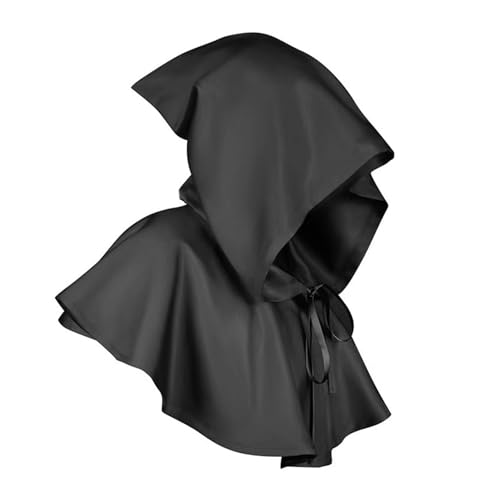 Mittelalterlicher Cowl-Hut Kurzer Kapuzenmantel Gothic Halbumhang Poncho Cosplay Kostüm Todesmantel Halloween Umhang Zauberer Umhang mit Hut Schwarzer Umhang Zauberer Cosplay Kostüm für Männer Frauen von Copbopwn