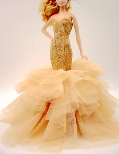 Handgefertigtes Kleid für 30,5 cm große Puppe: Cora Gu klassische goldene Stickerei, Meerjungfrauenkleid/Hochzeitskleid, passend für 30,5 cm große Modepuppe [Puppe nicht im Lieferumfang enthalten] von Cora Gu