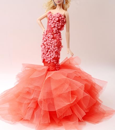 Handgefertigtes Kleid für 30,5 cm große Puppe: Cora Gu klassisches Blumenstickerei-Muster, Meerjungfrauenkleid/Hochzeitskleid, passend für 30,5 cm große Modepuppe [Puppe nicht im Lieferumfang von Cora Gu