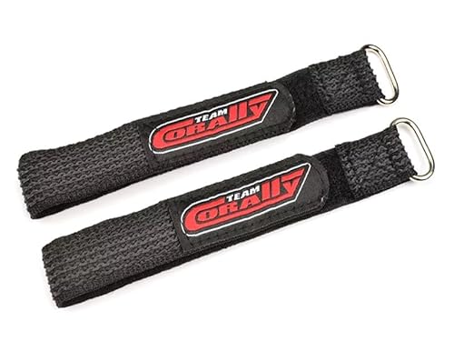 Corally Team Pro Battery Straps - 250x20mm Metal Buckle - Silicone Anti-Slip Strings - Black von Corally