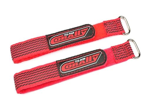 Corally Team Pro Battery Straps - 250x20mm Metal Buckle - Silicone Anti-Slip Strings - Red von Corally