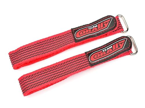 Corally Team Pro Battery Straps - 300x20mm Metal Buckle - Silicone Anti-Slip Strings - Red von Corally