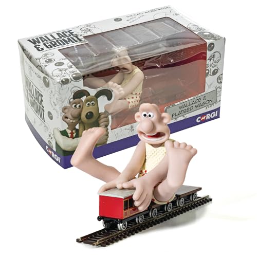 Corgi Eisenbahn-Spielzeug – CC80604 Gromit – Die falschen Hosen – Wallace und Flachbettwagen, Männer, Frauen und Kinder, Druckguss-Modelleisenbahnen für Eisenbahnbegeisterte, Eisenbahngeschenke von Corgi