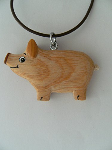 Cornelissen Kette mit Schwein Anhänger aus Holz, Kettenlänge 70 cm, Lederband ohne Verschluß, Unisex, Kind, Braun, Holz, Tier, Ferkel von Cornelissen