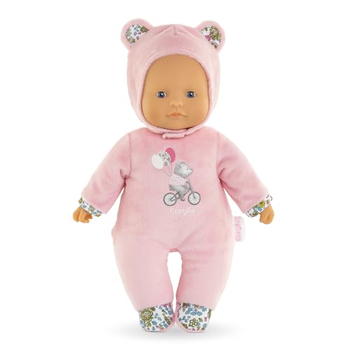 Corolle Mon Doudou Sweetheart, rosa Bär, Weichkörperpuppe mit Kapuze, Namensetikett, Vanilleduft, 30cm, ab 9 Monate von Corolle