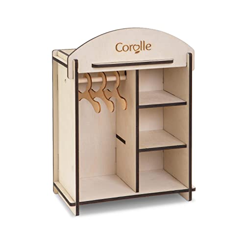 Corolle 9000141380 - Mon Grand Poupon Holzschrank, Holzkleiderschrank mit 3 Bügeln für alle 30-36cm Puppen, schnell zur Lagerung zerlegbar, ab 3 Jahren von Corolle