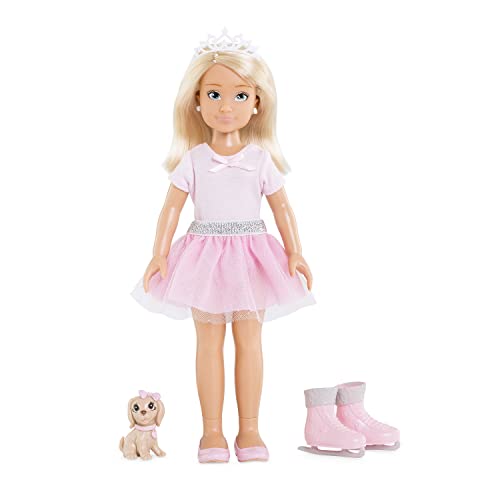 Corolle 9000600010 - Girls Valentine Ballerina Set, Ankleidepuppe mit Hund, mit Krönchen, Ohrringe und extra Schlittschuhe, 28cm Spielpuppe mit Vanilleduft, ab 4 Jahren von Corolle