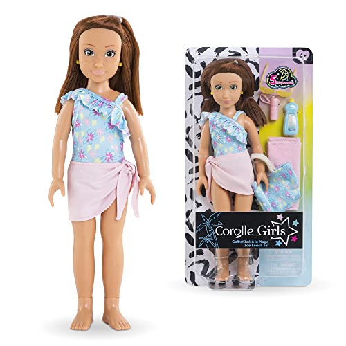 Corolle Girls Zoe Beach Set, Ankleidepuppe im süßen Beach Outfit und 5 Teile, Vanilleduft, 28cm, ab 4 Jahre von Corolle