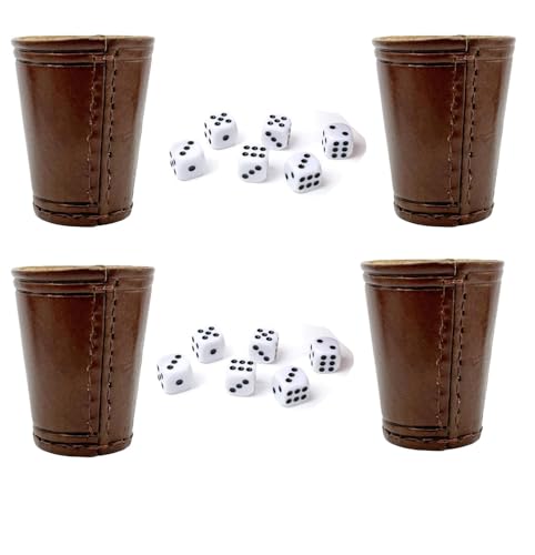 Corpower Würfelbecher Leder 6er Set mit 30 Würfeln (14mm), Handgefertigte Premium Würfelbecher mit Würfeln für Bar-Party, Farkle Yahtzee Würfelspiele von Corpower