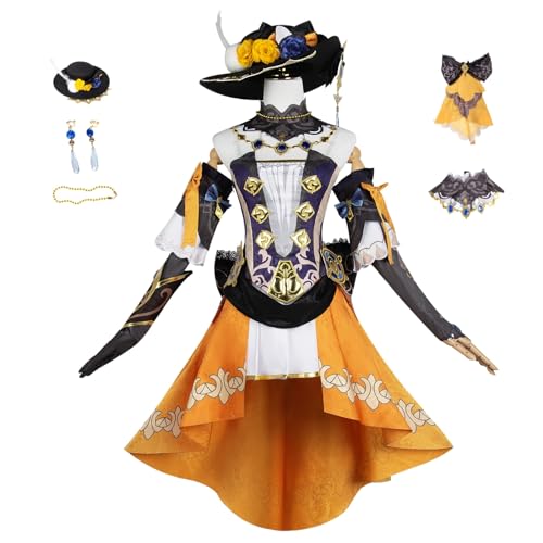 Cos-Animefly Navia Cosplay-Kostüm Genshin Impact Cosplay Fontaine Kleid, komplettes Set mit Hut, für Damen und Mädchen, Halloween-Party von Cos-Animefly