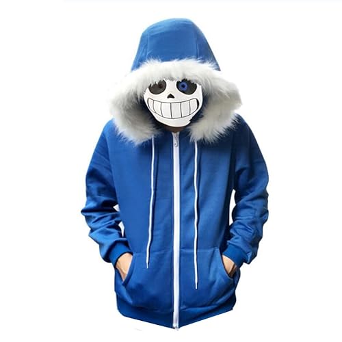 Cos-Animefly Sans Blaue Jacke Pullover Hoodie Reißverschluss Sweatshirts Halloween Cosplay Erwachsene Plüschkostüm Langarm Pullover von Cos-Animefly