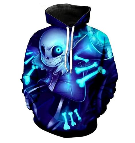 Cos-Animefly Sans Blue Jacke Pullover Hoodie 3D-Druck Sweatshirt Sportmantel Top Totenkopf Hoodie Halloween von Cos-Animefly