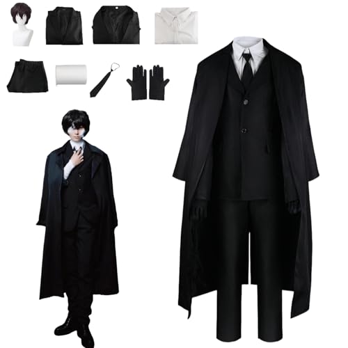 Anime Dazai osamu Cosplay Kostüm Outfit Bungo Stray Dogs Uniform Komplettset Halloween Party Dress Up Anzug mit Perücke (L) von CosDance