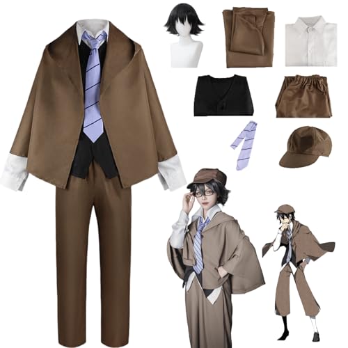 Anime Edogawa Rampo Cosplay Kostüm Outfit Bungo Stray Dogs Uniform Komplettset Halloween Party Dress Up Anzug mit Perücke (L) von CosDance