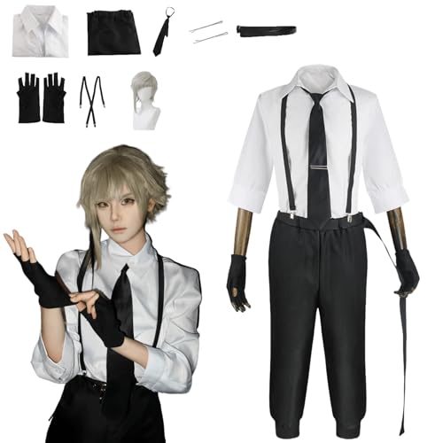 Anime Nakajima Atsushi Cosplay Kostüm Outfit Bungo Stray Dogs Uniform Komplettset Halloween Party Dress Up Anzug mit Perücke (S) von CosDance