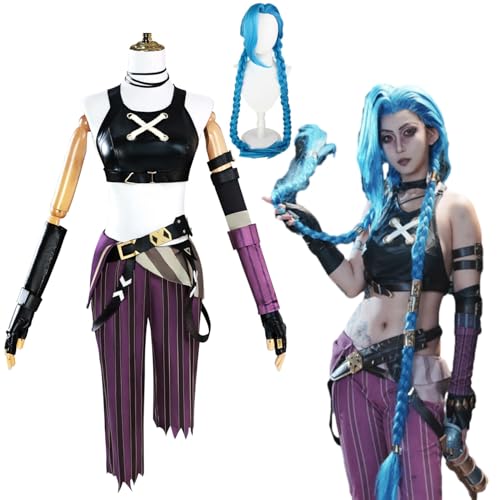 CosDance Anime Arcane Season 2 Jinx Cosplay Kostüm Outfits mit Perücke Halloween Party Verkleidung Anzug Kleidung Uniform komplettes Set Rollenspiel für Erwachsene Karneval für Frauen Unisex von CosDance