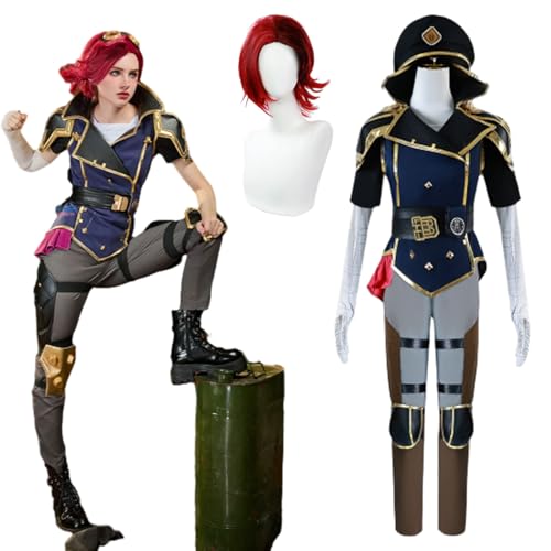 CosDance Anime Arcane Season 2 Vi Cosplay Kostüm Outfits mit Perücke Hut Halloween Party Dress Up Anzug Uniform Komplettes Set Rollenspiel Karneval Kleidung für Frauen Unisex von CosDance