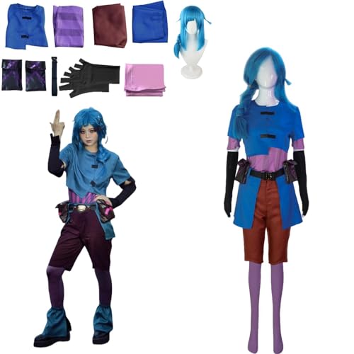 CosDance Anime Arcane Staffel 2 Jinx Cosplay-Kostüm-Outfits mit Perücke Halloween-Party-Anzug Kleidung Uniform Komplettset Rollenspiel Karneval für Erwachsene für Frauen Unisex (2XL) von CosDance