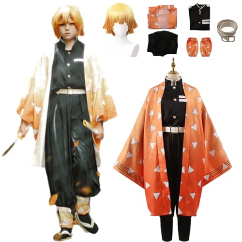 CosDance Anime Charakter Agatsuma Zenitsu Cosplay Kostüm Outfits mit Perücke Halloween Anzug Kleidung für Herren Robe Kimono Rollenspiel Karnevalsuniform von CosDance