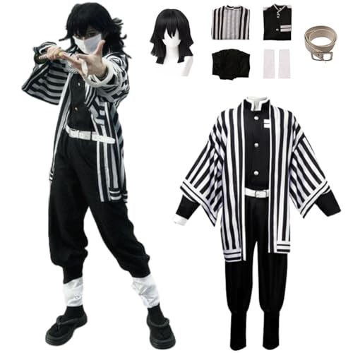 CosDance Anime Charakter Iguro Obanai Cosplay Kostüm Outfits mit Perücke Dämonentöter Halloween Anzug für Herren Rollenspiel Kimono-Uniform Komplettset Karnevalskleidung von CosDance