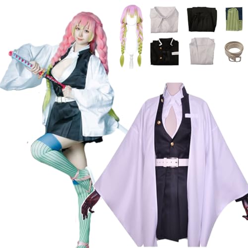 CosDance Anime Charakter Kanroji Mitsuri Cosplay Kostüm Outfits Dämonentöter Halloween Anziehanzug für Frauen Rollenspiel Umhang Uniform Komplettset Karnevalskleidung von CosDance