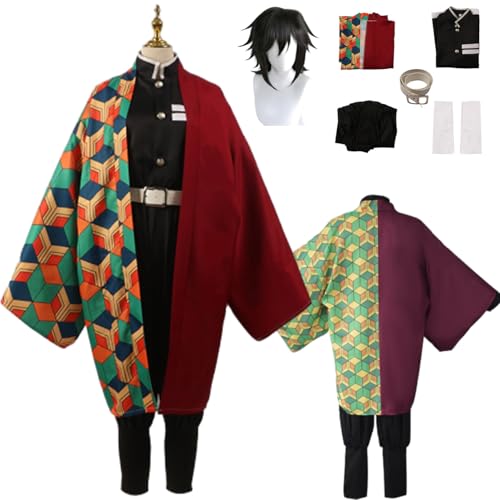 CosDance Anime Charakter Tomioka Giyuu Cosplay Kostüm Outfits Demon Slayer Halloween Anzug für Herren Rollenspiel Umhang Uniform Komplettset Karnevalskleidung von CosDance