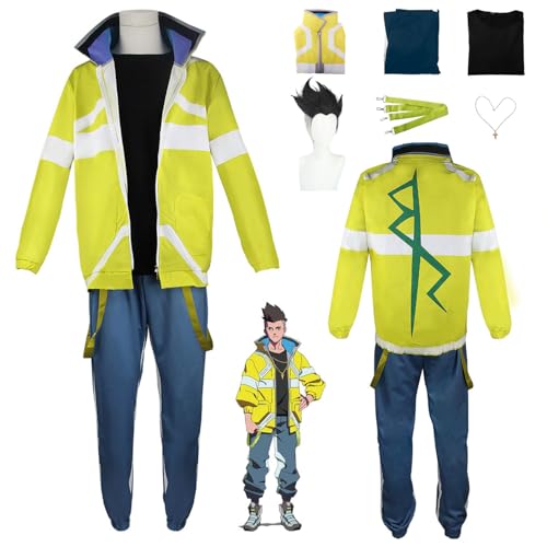 CosDance Anime Cyberpunk Edgerunner David Cosplay Kostüm mit Perücke Spielfigur Jacke Outfit Halloween Verkleidung Karnevalsparty Uniform komplettes Set für Männer (3XL) von CosDance