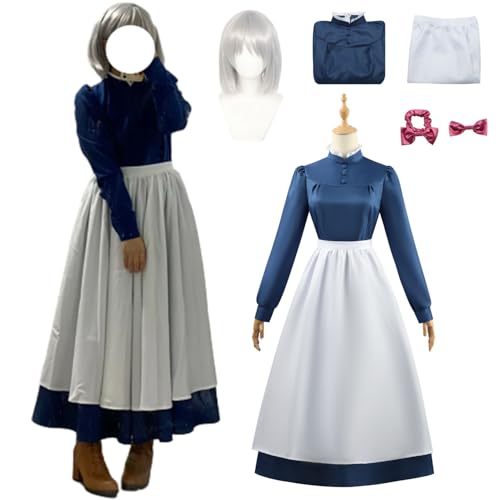 CosDance Anime Das wandelnde Schloss Sophie Cosplay Kostüm Outfits mit Perücke Kleid Anzug Kleidung Umhang Rock Uniform Halloween Rollenspiel Karneval Party Set für Unisex Erwachsene Frauen von CosDance