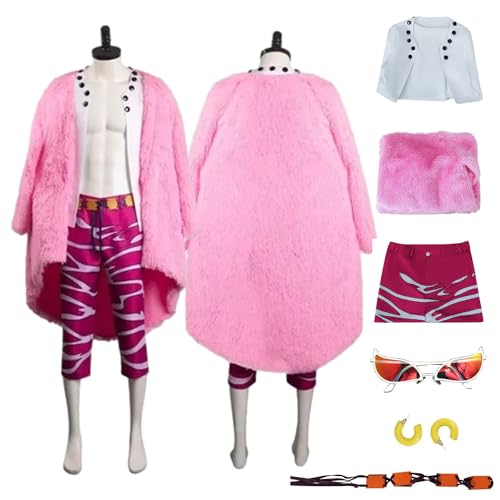 CosDance Anime Doflamingo Cosplay Kostüm für Männer Erwachsene One Piece Charakter Outfits Umhang Uniform komplettes Set Kimono Verkleidung Halloween Karneval Party Geschenke für Jungen (M) von CosDance