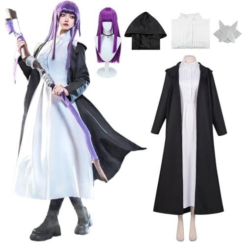 CosDance Anime Fern Cosplay Kostüme für Frauen Mädchen Frieren bei der Beerdigung Umhang Kleider Outfit mit Perücke Halloween Uniform Rock Anzug Comic Karneval Party Geschenke (XL) von CosDance