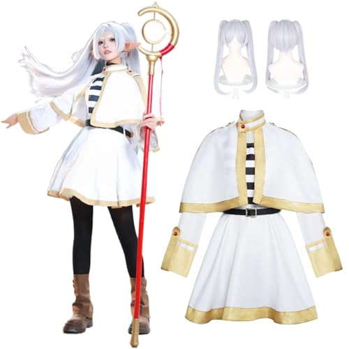 CosDance Anime Frieren Cosplay Kostüm Frieren at the Funeral Charakter Outfit mit Perücke Uniform Kleid Rock Anzug für Frauen Mädchen Halloween Karneval Party Geschenke von CosDance