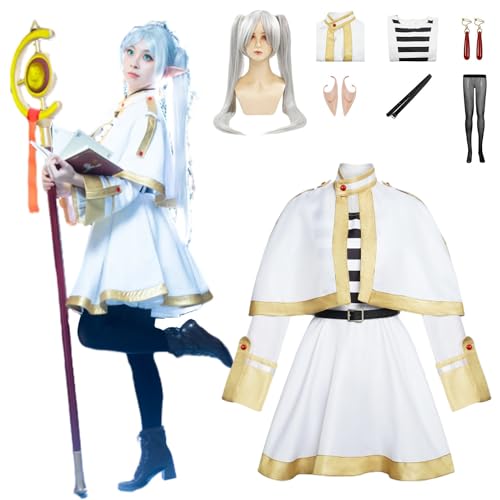 CosDance Anime Frieren Cosplay Kostüm Perücke für Frauen Alle Frieren at the Funeral Charakter Outfit Uniform Kleid Rock Anzug Halloween Karneval Party Geschenke für Mädchen (XXL) von CosDance