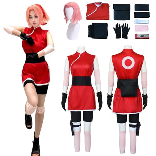 CosDance Anime Haruno Sakura Cosplay Kostüm für Frauen Charakterrobe Kimono Uniform Erwachsenen Set Anzieh Outfits Umhang Anzug für Mädchen Halloween Karnevals Party Sachen (M) von CosDance