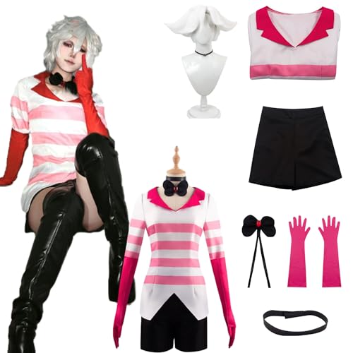 CosDance Anime Hazbin Hotel Angel Dust Cosplay Kostüm Perücke für Frauen Mädchen Charakter Rock Uniform Anzug Strumpf Set Erwachsene Dress Up Outfits Umhang Anzug Halloween Karneval Party (L) von CosDance