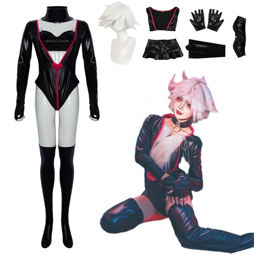 CosDance Anime Hazbin Hotel Angel Dust Cosplay Kostüme mit Perücke alle Charaktere Overall Rock Uniform komplettes Halloween Outfit für Erwachsene mit Perücke Karnevals Sachen Party Geschenke (XL) von CosDance