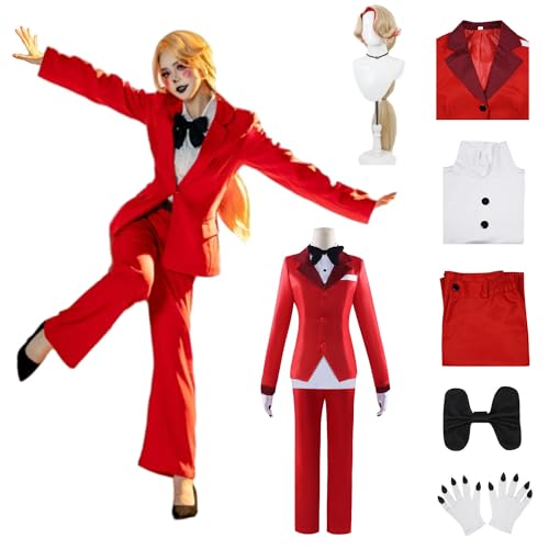 CosDance Anime Hazbin Hotel Charlie Morningstar Cosplay Kostüm Perücke für Frauen Charakter Uniform Erwachsene Komplettset Jacke Dress Up Anzug Umhang Outfits Halloween Karneval Party Geschenke (XXXL) von CosDance