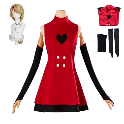 CosDance Anime Hazbin Hotel Charlie Morningstar Cosplay Kostüme mit Perücke Rock Outfits für alle Charaktere komplettes Set für Mädchen Halloween Kleid Uniform Karnevalssachen Partygeschenke (L) von CosDance