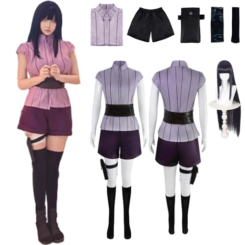 CosDance Anime Hyuga Hinata Cosplay Kostüm Perücke für Frauen Charakterrobe Kimono Uniform Erwachsenen Set Anzieh Outfits Umhang Anzug für Mädchen Halloween Karnevals Party Sachen (M) von CosDance