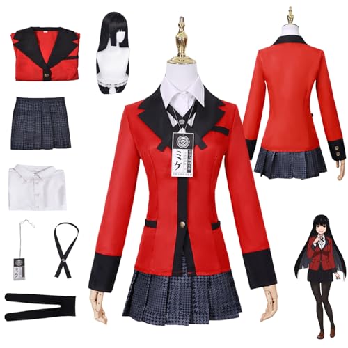 CosDance Anime Jabami Yumeko Cosplay Kostüm Outfit Kakegurui Uniform Komplettset Halloween Party Dress Up Anzug mit Perücke für Frauen Mädchen (M) von CosDance