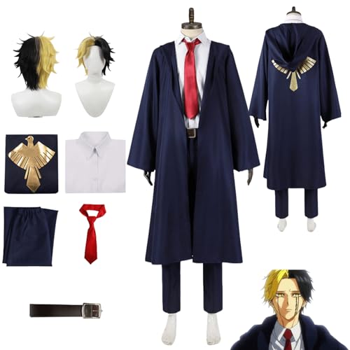 CosDance Anime Mashle: Magic and Muscles Cosplay Kostüm Outfit Rain Ames Uniform Komplettset Halloween Party Dress Up Anzug mit Perücke für Junge (3XL) von CosDance