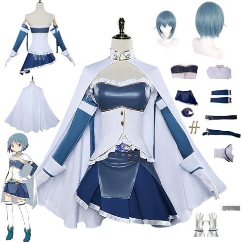 CosDance Anime Miki Sayaka Cosplay Kostüm Outfit Puella Magi Madoka Magica Uniform Komplettset Halloween Party Dress Up Anzug mit Perücken für Frauen Mädchen (2XL) von CosDance