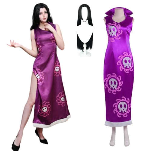 CosDance Anime One Piece Boa Hancock Cosplay Kostüm mit Perücke Halloween Anzug Charakter lila Cheongsam Uniform komplettes Set für Frauen Karnevals Party Geschenke (XL) von CosDance