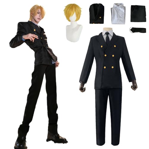 CosDance Anime One Piece Chef Sanji Cosplay Kostüm Outfits mit Perücke Mantel Hemd Krawatte Uniform komplettes Set für Männer Kostüm für Erwachsene Halloween Karnevalsparty Geschenke (L) von CosDance