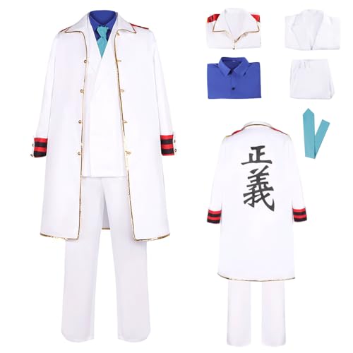 CosDance Anime One Piece Monkey D Garp Cosplay Kostüm Marineblauer Heldenumhang Outfits Anzug für Erwachsene Mantel Hemd Krawatte Uniform komplettes Set für Halloween Karneval für Männer (L) von CosDance