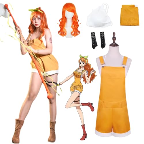 CosDance Anime One Piece Nami Cosplay Kostüm Outfits mit Perücke Halloween Anzug für Frauen Strampler Rock Uniform komplettes Set Karnevalsparty Geschenke Kleidung (L) von CosDance