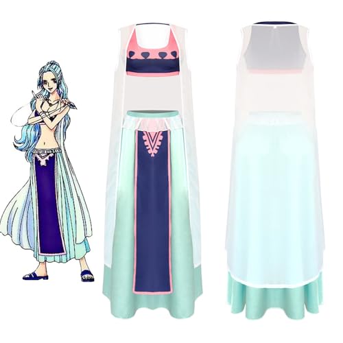 CosDance Anime One Piece Nefertari D Vivi Cosplay Kostüm Outfits Halloween Anzug für Frauen Umhang Rock Weste Uniform komplettes Set Karnevalsparty Geschenke Kleidung (XXL) von CosDance