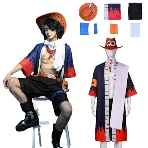 CosDance Anime One Piece Portgas D Ace Cosplay Kostüm mit Hut Halloween Anzug Uniform Charakter Jacken Hosen komplettes Set für Karnevalspartys für Männer (M) von CosDance