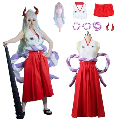 CosDance Anime One Piece Yamato Cosplay Kostüm mit Perücke Kopfschmuck Kimono Rock Outfit Uniform komplettes Set für Frauen Kostüm für Erwachsene Halloween Karnevalsparty Geschenke (XL) von CosDance