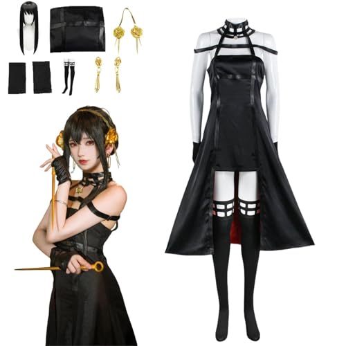 CosDance Anime Yor Forger Cosplay Kostüm Outfit SPY FAMILY Uniform Komplettset Halloween Party Dress Up Anzug mit Perücke (A) von CosDance